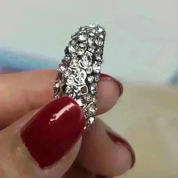 Slivertone rehnistones half moon earrings - Picture 11 of 11